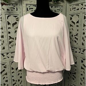 NWT SAM & JESS PERFECT PALE PINK CHIFFON WITH ANGEL WING STYLE SHORT SLEEVE TOP